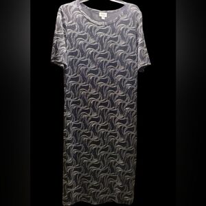 LuLaRoe XL Black & Silver Midi Dress Y2K Semi-Formal Casual Show Off Your Curves